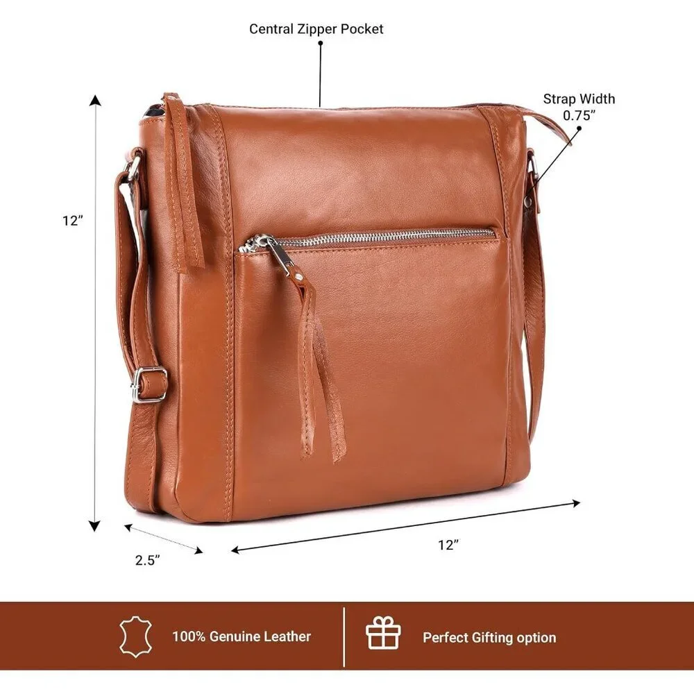 Leather Crossbody Bag Large Soft Napa Women Handmade Stylish Function